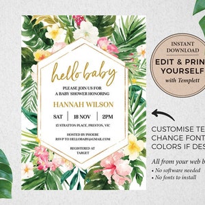 Tropical Baby Shower Invitation, Tropical Invitation, Baby Shower Invitation, Editable Invitation, Tropical Baby Shower, Templett, PBB98 image 3