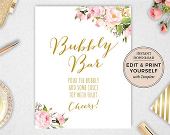 Bubbly Bar Sign, Bubbly Bar, Bridal Shower Bubbly Bar, Wedding Bubbly Bar, Bubbly, Bridal Shower Sign, Instant Download, Templett, #PBP85