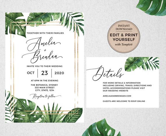 Wedding Invitation Bundle, Editable, Wedding Template, Wedding Invitation, Tropical Invitation, Details, INSTANT DOWNLOAD, Templett, #PBP99 Il_570xn