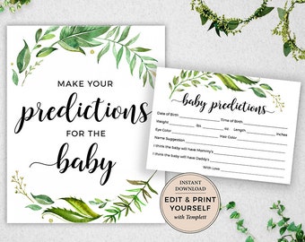 Baby Shower Game, Baby Predictions Game, Predictions For Baby Sign & Card, Gender Neutral, Instant Download, Templett, #PBP86