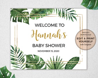 Tropical Baby Shower Sign, Baby Shower Welcome Sign, Editable Sign, Tropical Welcome Sign, Tropical Baby Shower, Welcome, Templett, #PBP99