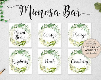 Editable Mimosa Bar Juice Labels: Bridal Shower Decor (Instant Download)
