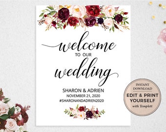 Editable Welcome Wedding Sign: Floral Design (Templett)