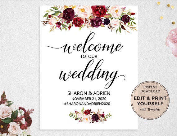 Welcome Wedding Sign, Editable Wedding Sign, Welcome to Our Wedding, Wedding Sign, Editable Sign, Wedding Welcome Sign, Templett, #PBP97 Il_570xn