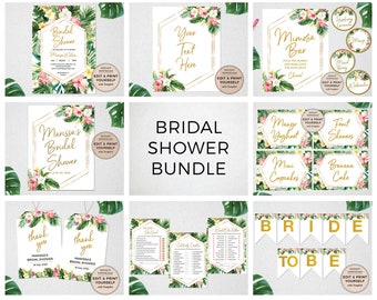 Bridal Shower Bundle, Editable Bridal Shower Templates, Bridal Shower Signs, Tropical Bridal Shower, INSTANT DOWNLOAD, Templett, #PBB98