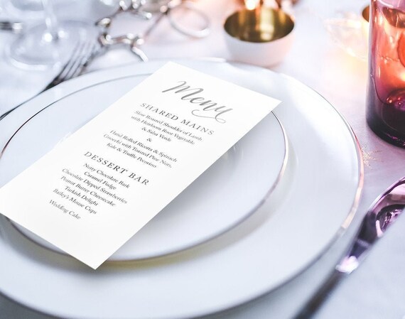 Menu Card Template Wedding Template Bridal Shower Menu Wedding Menu Template Menu Download Wedding Printables Rehearsal Dinner Menu Vm11