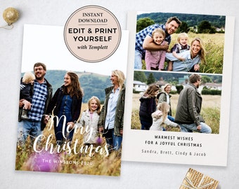 May include: A Christmas card featuring a family of five in a field. The card has a white background with a handwritten "Merry Christmas" message and the text "The Winstons 2020". The card also includes a collage of photos of the family in different poses.