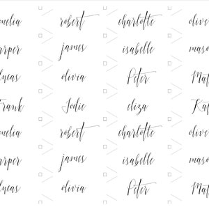May include: A printable sheet of names written in cursive script. The names include Amelia, Harper, Lucas, Frank, Robert, James, Olivia, Jodie, Charlotte, Isabelle, Peter, Matt, Oliver, Mason, Eliza, Kate.