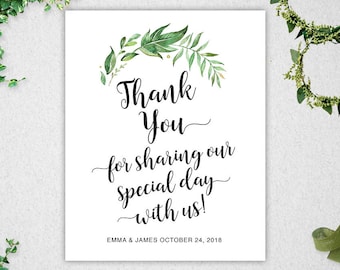 Editable Wedding Thank You Sign: Greenery Decor (Instant Download)