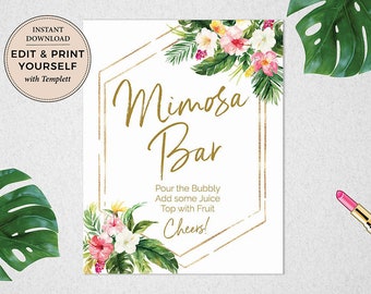 Tropical Mimosa Bar Sign, Mimosa Bar, Mimosa Bar Sign, Tropical Mimosa Bar,Tropical, Templett, INSTANT DOWNLOAD, #PBB98