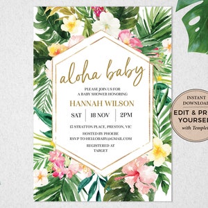 Tropical Baby Shower Invitation, Tropical Invitation, Baby Shower Invitation, Editable Invitation, Tropical Baby Shower, Templett, PBB98 image 4