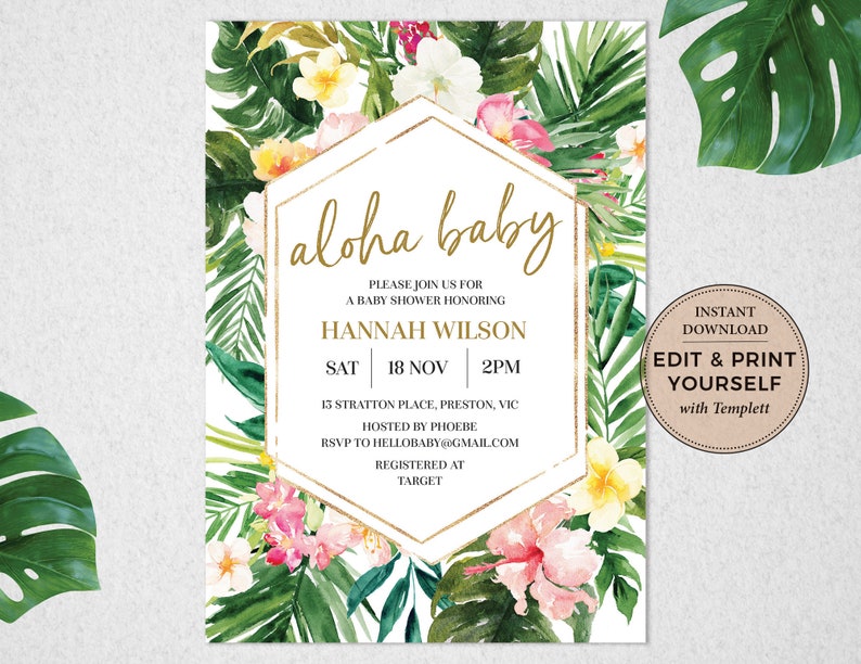 Tropical Baby Shower Invitation, Tropical Invitation, Baby Shower Invitation, Editable Invitation, Tropical Baby Shower, Templett, PBB98 image 4