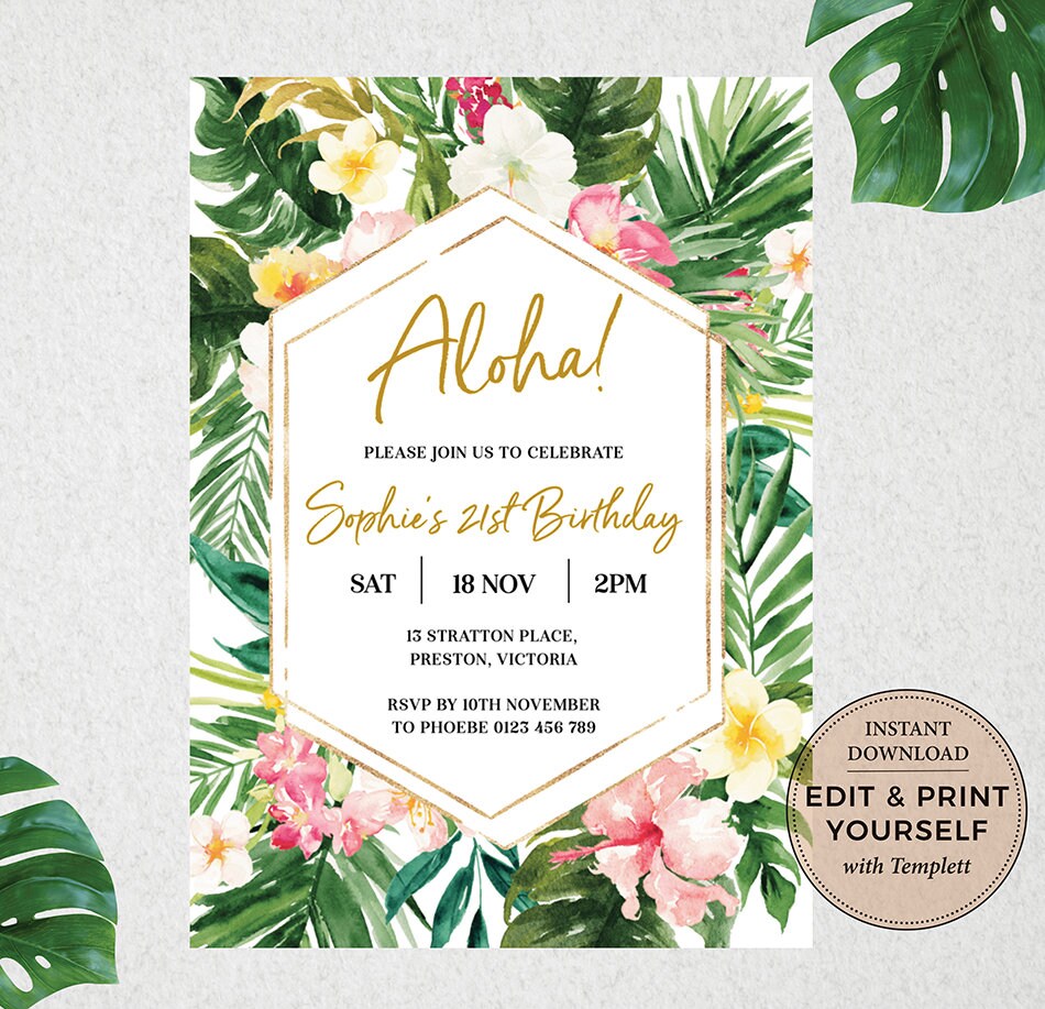 Tropical Invitation, Birthday Invitation, Editable Invitation, Tropic…