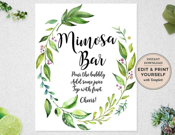Mimosa Bar Sign, Mimosa Bar, Mimosa, Bridal Shower Mimosa Sign, Bridal Shower Mimosa Bar, INSTANT DOWNLOAD, Templett, #PBP86 Il_570xn