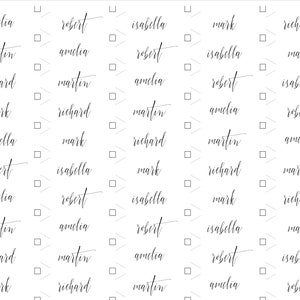 May include: A printable seating chart with the names Amelia, Robert, Isabella, Mark, Richard, and Martin repeated multiple times.