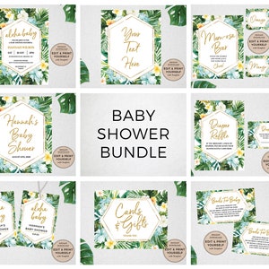 Baby Shower Bundle, Tropical, Editable Baby Shower Templates, Baby Shower Signs, Tropical Baby Shower, INSTANT DOWNLOAD, Templett, PBB98 image 1