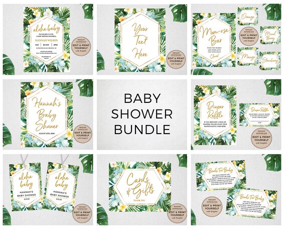 Baby Shower Bundle, Tropical, Editable Baby Shower Templates, Baby Shower Signs, Tropical Baby Shower, INSTANT DOWNLOAD, Templett, #PBB98 Il_570xn