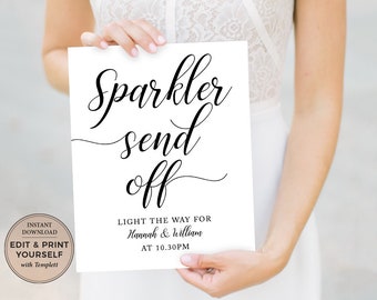 Editable Sparkler Send Off Sign, Wedding Template (Instant Download)