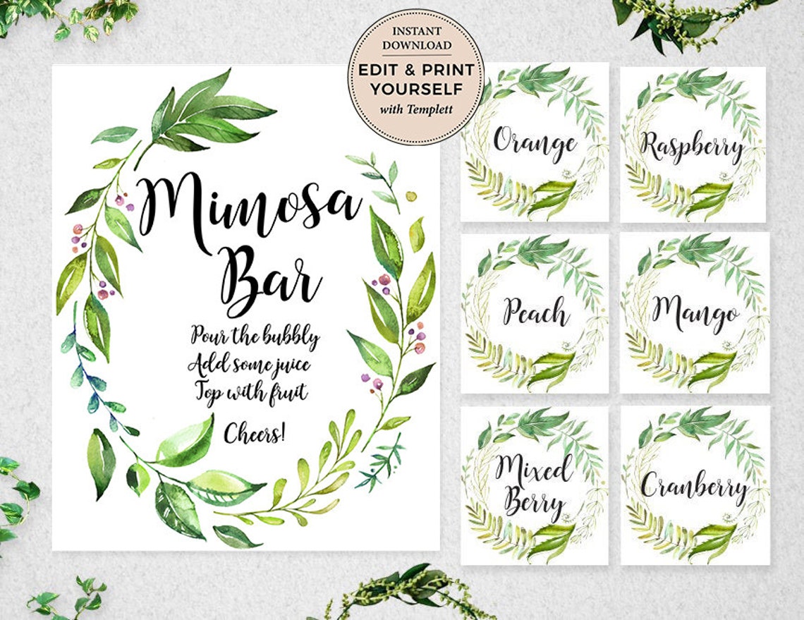 Mimosa Bar Juice Labels & Sign Editable Juice Labels Mimosa Etsy