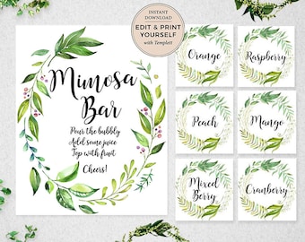 Mimosa Bar Juice Labels & Sign: Editable Bridal Shower Decor (Digital Download)