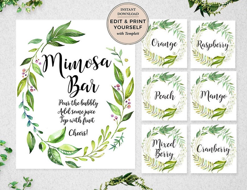 Mimosa Bar Juice Labels &amp; Sign Editable Juice Labels Mimosa - Etsy