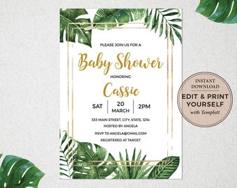 Baby Shower Invitation, Editable Invitation, Tropical Invitation, Tropical Baby Shower, Invitation, Templett, #PBP99