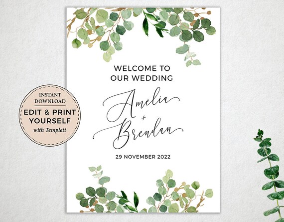 Editable Wedding Sign, Welcome Wedding Sign, Welcome to Our Wedding, Wedding Sign, Wedding Welcome Sign, Eucalyptus, Templett, #PBP109 Il_570xn