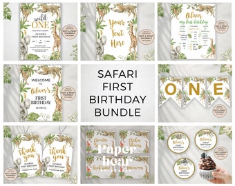 First Birthday Bundle, Safari First Birthday, Editable First Birthday Templates, First Birthday, Safari, INSTANT DOWNLOAD, Templett, #PBB101