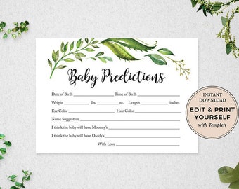 Baby Shower Game, Baby Predictions Game, Predictions For Baby Card, Gender Neutral, Instant Download, Templett, #PBP86