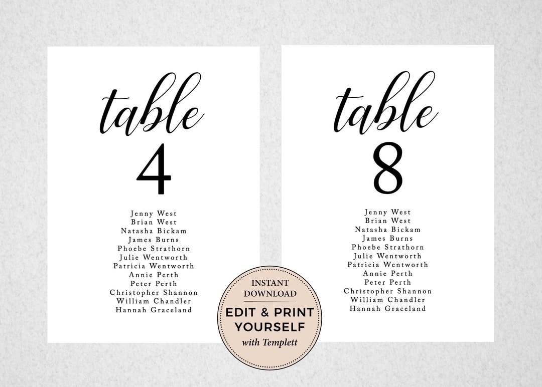 Editable Table Seating Chart Template: Minimalist Design (INSTANT ...