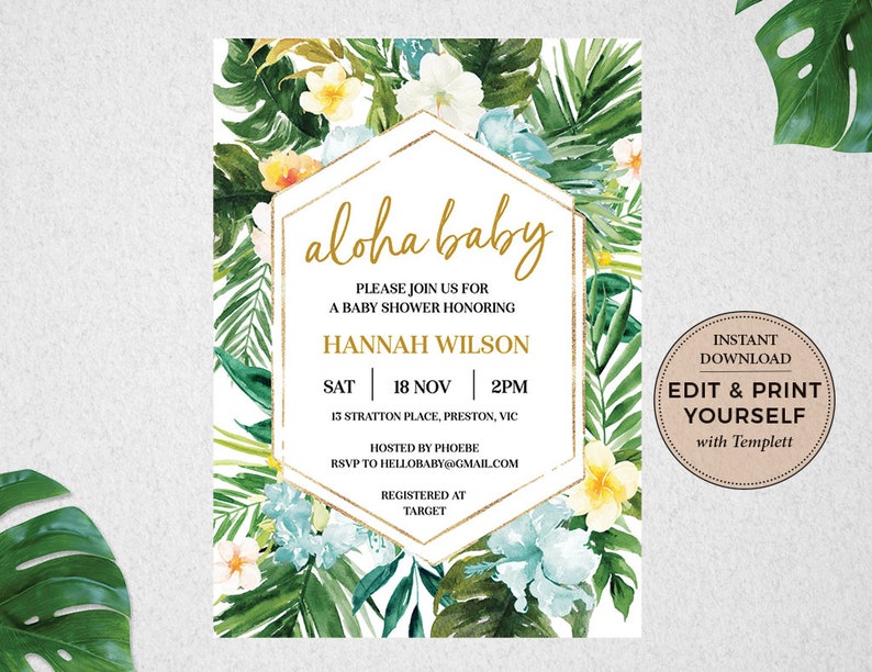 Baby Shower Bundle, Tropical, Editable Baby Shower Templates, Baby Shower Signs, Tropical Baby Shower, INSTANT DOWNLOAD, Templett, PBB98 image 3