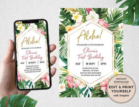 Tropical Birthday Invitation, Birthday Invitation, Editable Invitation, Tropical, Invitation, One, Templett, Electronic Invitation, #PBB98 Il_570xn