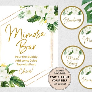 Tropical Mimosa Bar Sign & Juice Labels: Bridal Shower Decor (INSTANT DOWNLOAD)