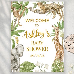 Welcome Sign, Welcome Baby Shower, Editable Welcome Sign, Safari Welcome Sign, Safari Baby Shower, Baby Shower Welcome, Templett, #PBB101