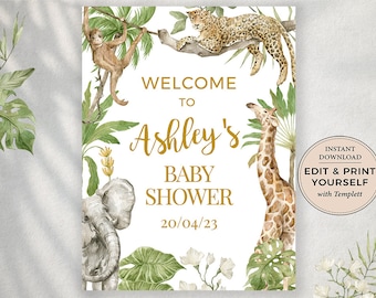 Welcome Sign, Welcome Baby Shower, Editable Welcome Sign, Safari Welcome Sign, Safari Baby Shower, Baby Shower Welcome, Templett, #PBB101