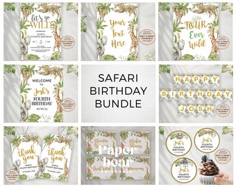 Safari Birthday Bundle, Safari Fourth Birthday, Editable Templates, Fourth Birthday, Safari, Jungle, INSTANT DOWNLOAD, Templett, #PBB101