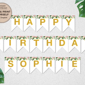 Tropical Birthday Banner: Editable Party Decor (INSTANT DOWNLOAD)