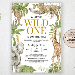 Safari Baby Shower Invitation, Safari  Invitation, Baby Shower Invitation, Editable Invitation, Safari Baby Shower, Templett, #PBB101
