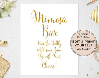 Mimosa Bar Sign, Mimosa Bar, Editable, Wedding Bar Sign, Bridal Shower Mimosa Bar, Bridal Shower Sign, INSTANT DOWNLOAD, Templett, #PBP87