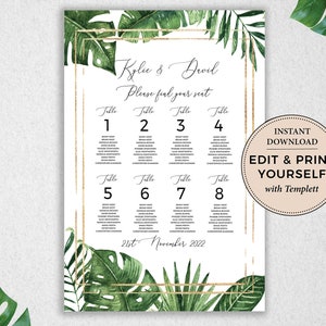 Tropical Wedding Seating Chart Template (Templett)