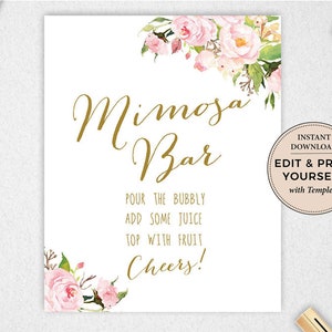 Mimosa Bar Sign: Floral Bridal Shower Decor (Instant Download)