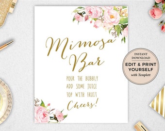 Mimosa Bar Sign, Mimosa Bar, Bridal Shower Mimosa Bar, Bridal Shower Bar Sign, Bridal Shower, INSTANT DOWNLOAD, Templett, #PBP85