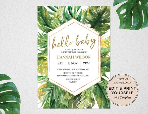 Tropical Baby Shower Invitation, Editable Invitation, Tropical Baby Shower, Gender Neutral Invitation, Baby Shower, Templett, #PBB98 Il_570xn
