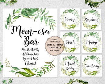 Mom-osa Bar Sign, Mom-osa Bar Juice Labels,  Mum-osa Bar Sign, Momosa Bar Sign, Juice Labels, Instant Download, Templett, #PBP86