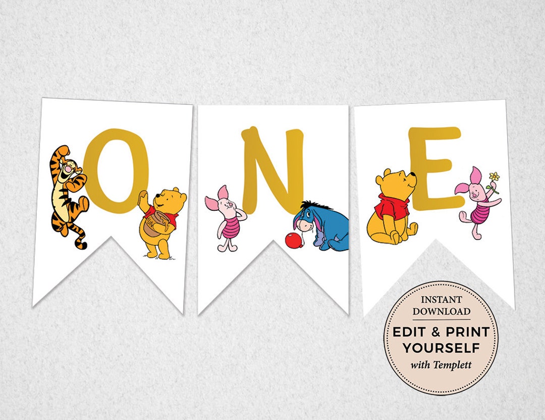 winnie-the-pooh-high-chair-banner-editable-one-banner-1st-birthday-banner-winnie-the-pooh-birthday-instant-download-templett-pbp114-etsy