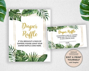 Diaper Raffle Sign and Card, Diaper Raffle, Tropical Baby Shower, Tropical Diaper Raffle, Baby Shower, Instant Download, Templett, #PBP99