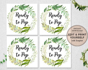 Ready To Pop Tags, Ready To Pop, Editable Baby Shower Tags, Baby Shower Tags, INSTANT DOWNLOAD, #PBP86