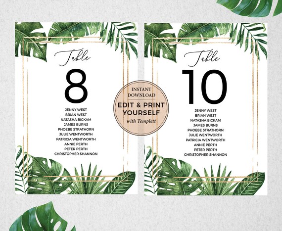 Table Seating Chart, Seating Chart, Seating Template, Editable Seating Chart, Tropical Wedding Seating Chart, Templett, #PBP99 Il_570xn