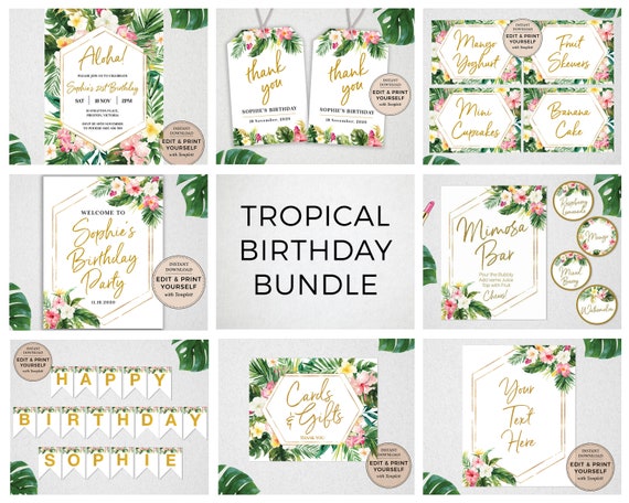 Tropical Birthday Bundle, Tropical Birthday, Editable Tropical Birthday Templates, Tropical Birthday, INSTANT DOWNLOAD, Templett, #PBB98 Il_570xn