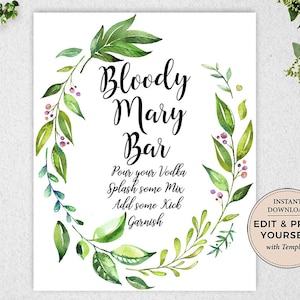Bloody Mary Bar, Bloody Mary Bar Sign, Editable Bloody Mary Bar Sign, Bar Sign, INSTANT DOWNLOAD, Templett, #PBP86